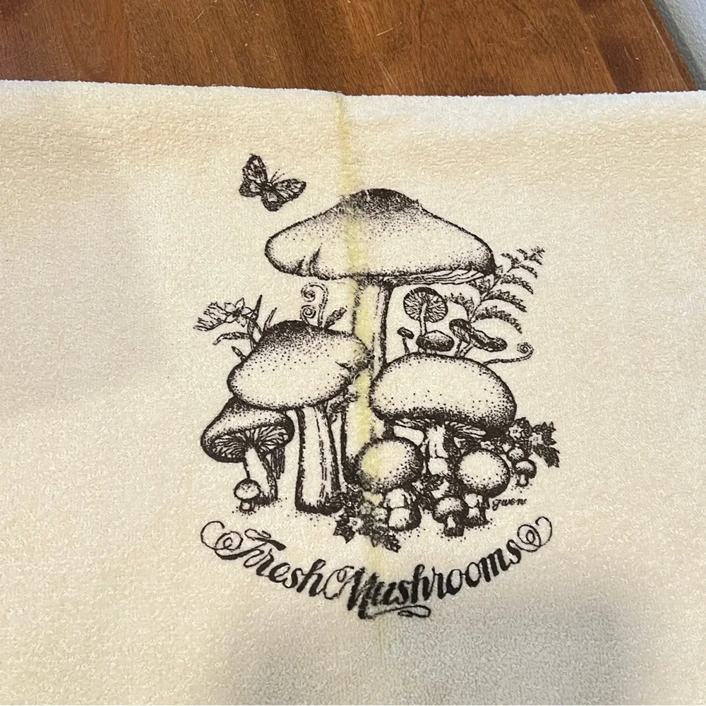 Vintage‎ Mushroom Print Kitchen Towel Mitt Hot Pad Set of 3 Cannon GWEN Artist